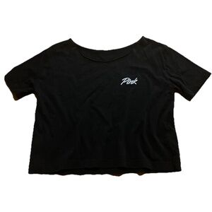 Victorias Secret PINK Solid Black Cropped  Tee T-Shirt Women's S Top Balletcore